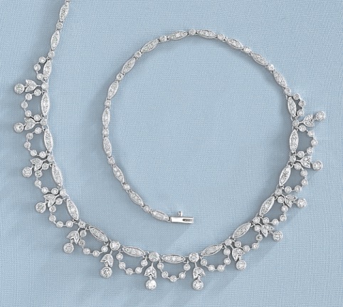 18k Gold Necklaces - 18k White Gold Floral Diamond Necklace