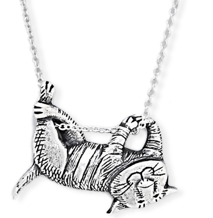 Cat Necklace - Sterling Silver Dangling Cat Necklace