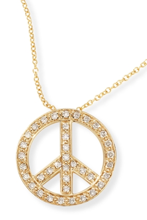 14k Yellow Gold Diamond Peace Sign Necklace