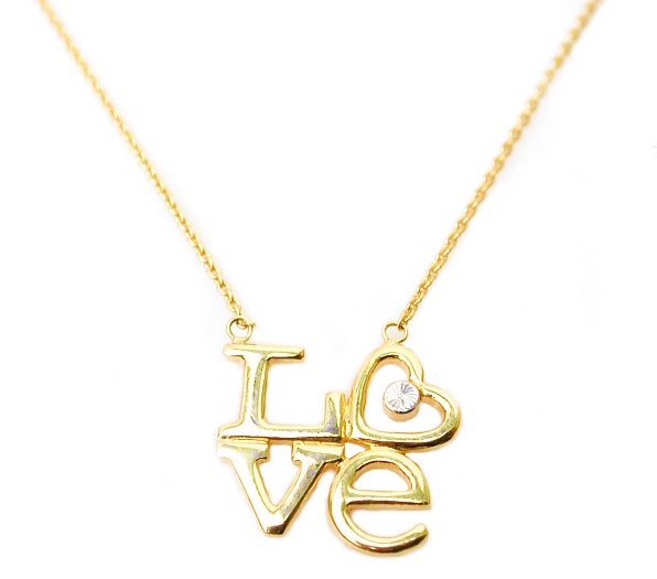 14k 2-Tone Gold LOVE Necklace 17''