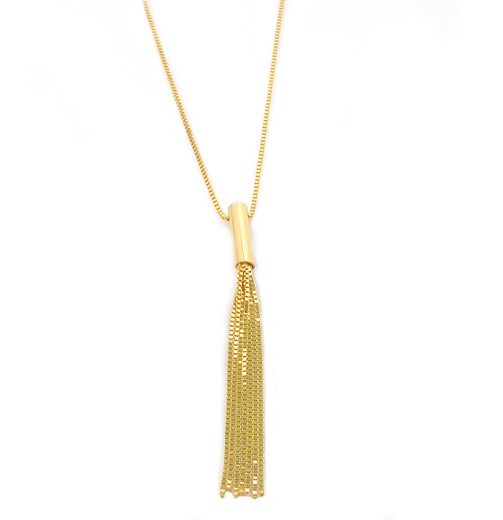 Gold Necklaces - 14k Gold Lariat Necklace With Sliding Tassels