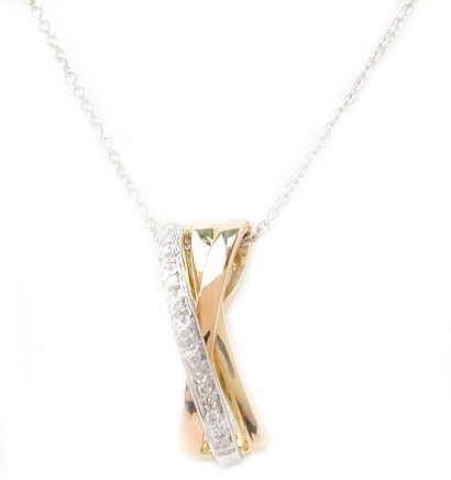 14k Gold Necklaces - 14k Tri-color Gold Diamond Necklace