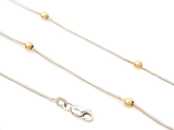 14k Gold Necklaces - 14K White Gold Station Necklace With Yellow Gold Beads