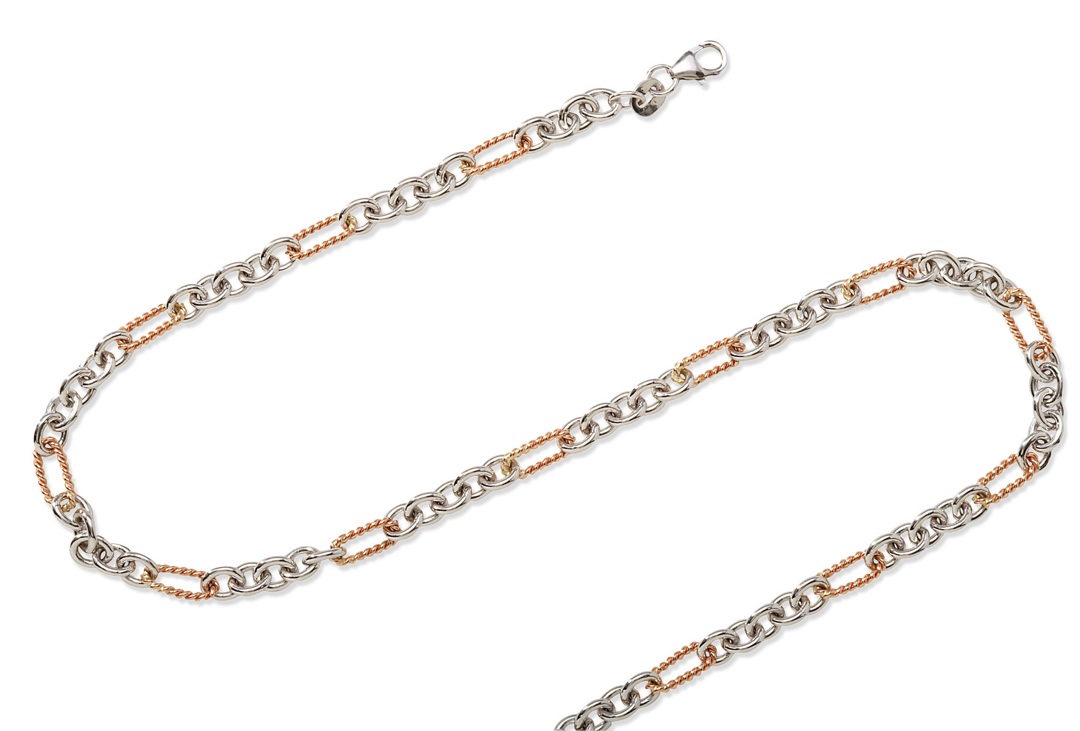 Rose Gold Chains - 14k White And Rose Gold Rolo And Cable Link Chain Necklace
