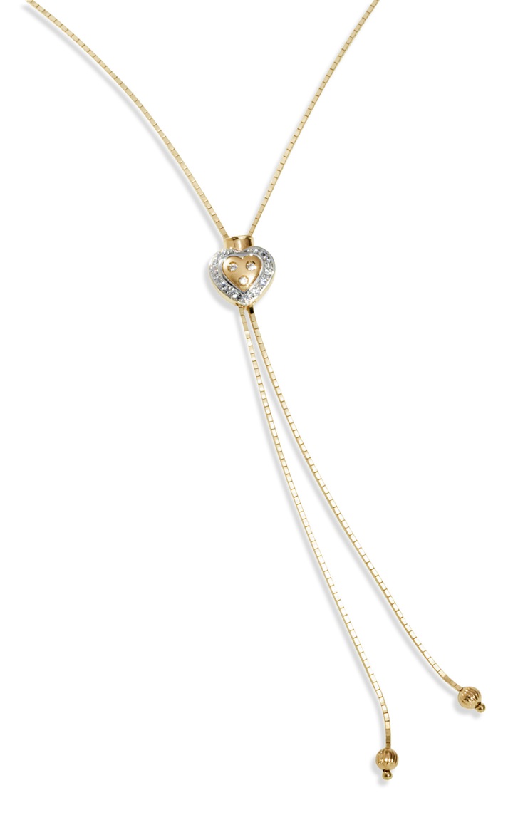 Gold Lariat Necklaces - 14k Gold CZ Heart Necklace On A Zipper Lariat