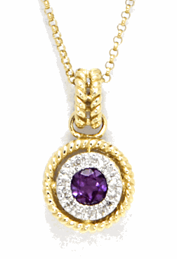 14k Gold Necklaces - 14k Gold Swirled Amethyst And Diamond Necklace