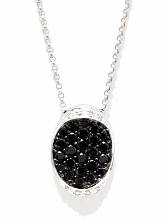 Black And White Necklace - 14k White Gold Black And White Diamond Pendant On Beaded Necklace