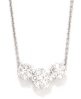18k Gold Necklaces - 18k White Gold 3 Diamond Flower Necklace