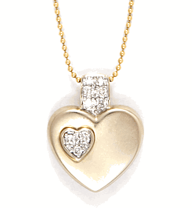 Beaded Necklace - 14k Gold Diamond And Gold Heart Beaded Necklace