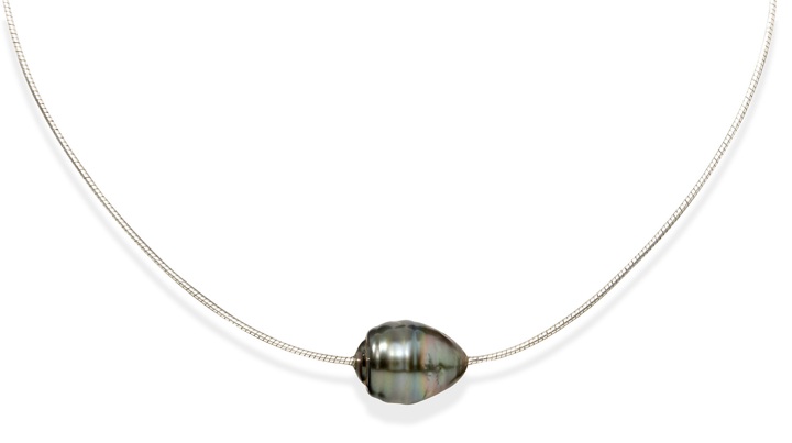 Sterling Silver Necklaces - Sterling Silver Wire Necklace With 11mm Tahitian Pearl