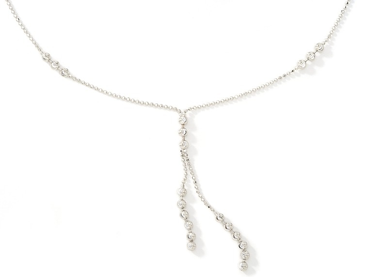 Beaded Necklace - 14k White Gold Beaded Lariat Necklace