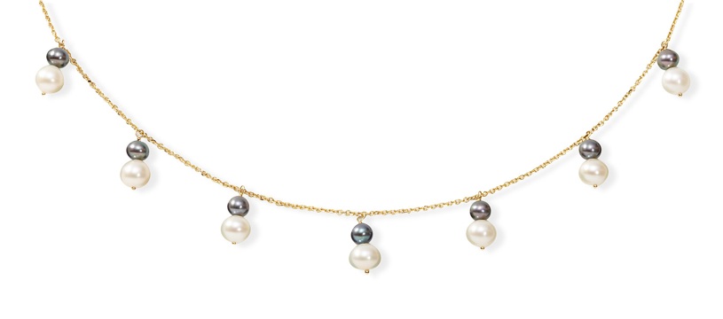 Black And White Necklace - 14k Gold Cleopatra Necklace With Black And White Freshwater Pearls
