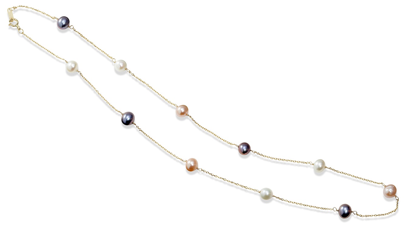 Black And White Necklace - 14k Tin Cup White Pink And Black Freshwater Pearl Necklace