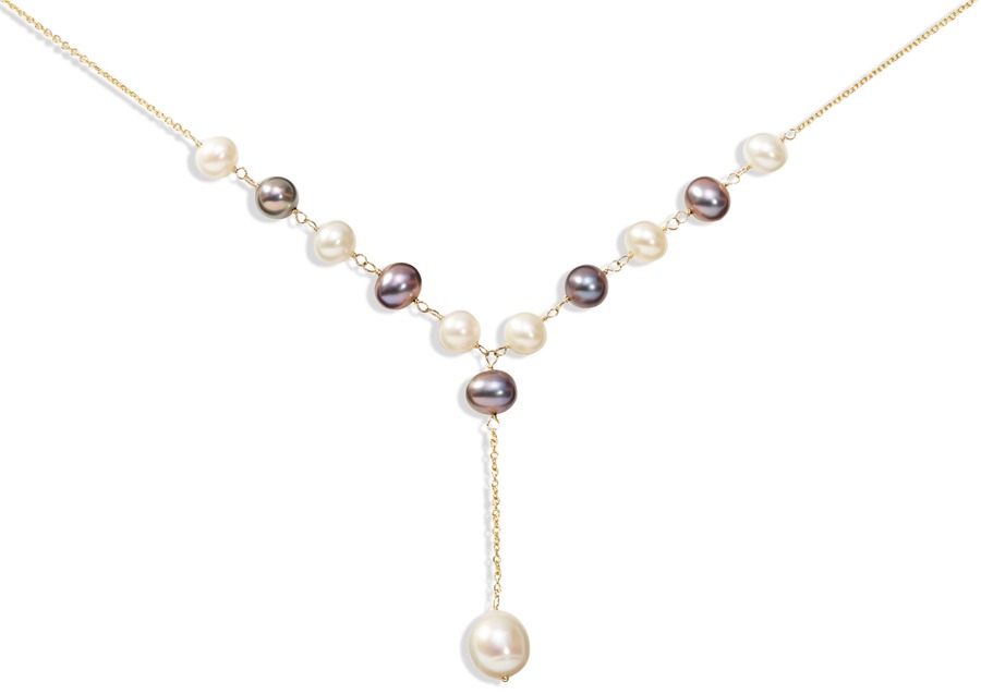 Black And White Necklace - 14k White And Black Freshwater Pearl Drop Y Necklace