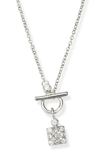 Silver Toggle Necklaces - Sterling Silver CZ Square Toggle Necklace