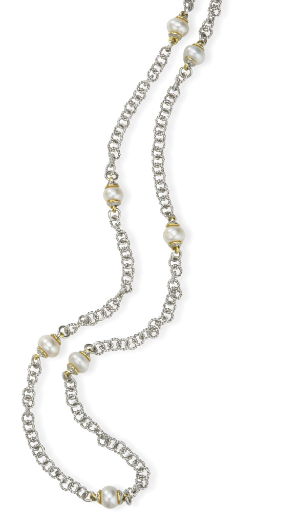 Pearl Necklace - Sterling Silver Two Tone Freshwater Pearl Link Necklace