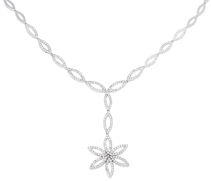 18k Gold Necklaces - CLEARANCE - 18k White Gold Diamond Necklace With Hanging Flower