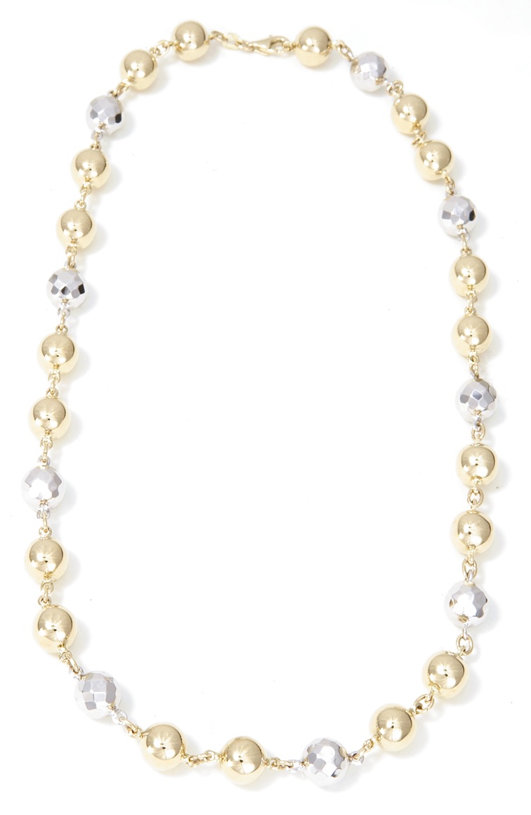 Beaded Necklace - 14kt Two-tone Gold Beaded And Shiny Necklace