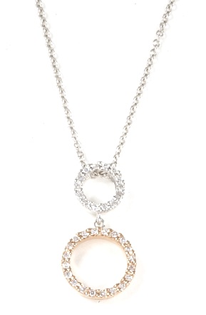 Circle Pendants Diamond Gold - Double Diamond Circle Pendant Set In A 14k White And Rose Gold Necklace