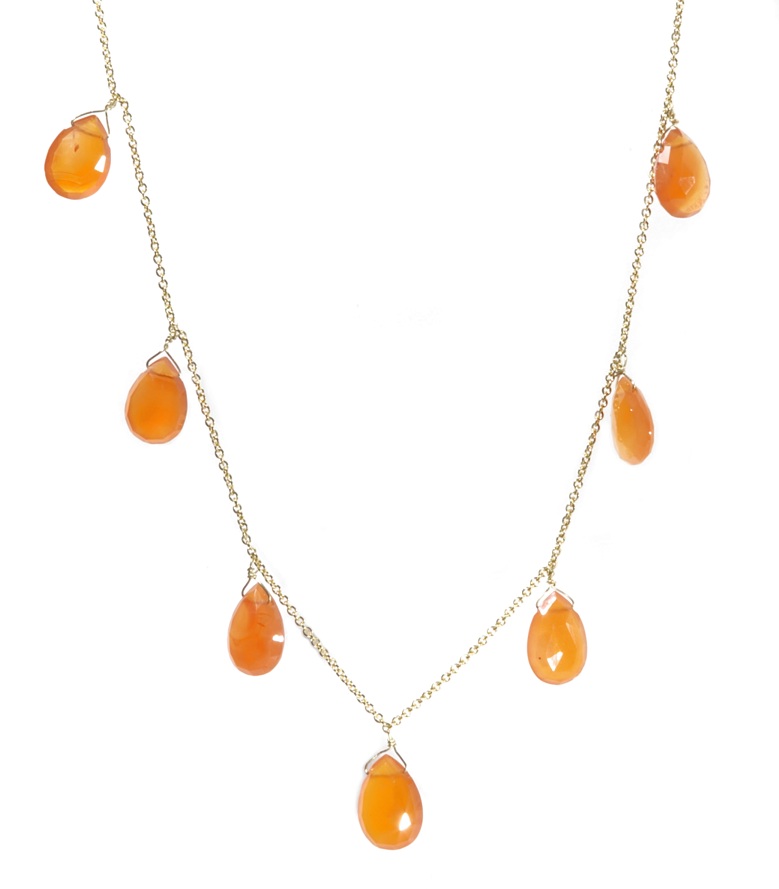 18k Gold Necklaces - 18k Gold Carnelian Briolette Drop Necklace