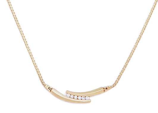 Gold Chain Necklaces - 14k Gold Diamond Design Necklace With Wheat Chain