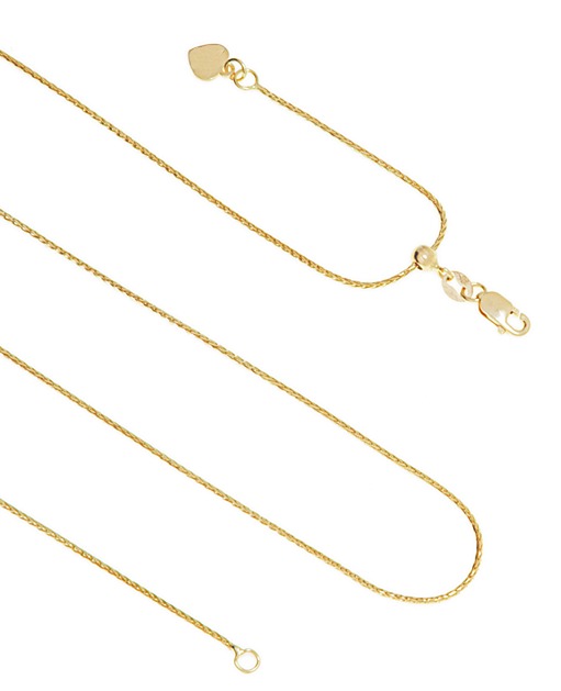 14k Gold Necklaces - 14k Gold Adjustable Wheat Chain Necklace With Dangle Heart Clasp