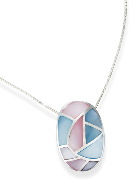 Blue Pearl Necklace - Sterling Silver Blue & Pink Mother Of Pearl Pendant With Box Chain Necklace