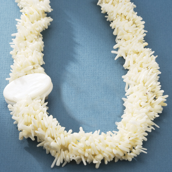 White Coral Branch Multi Strand Necklace with MOP Magnet Clasp