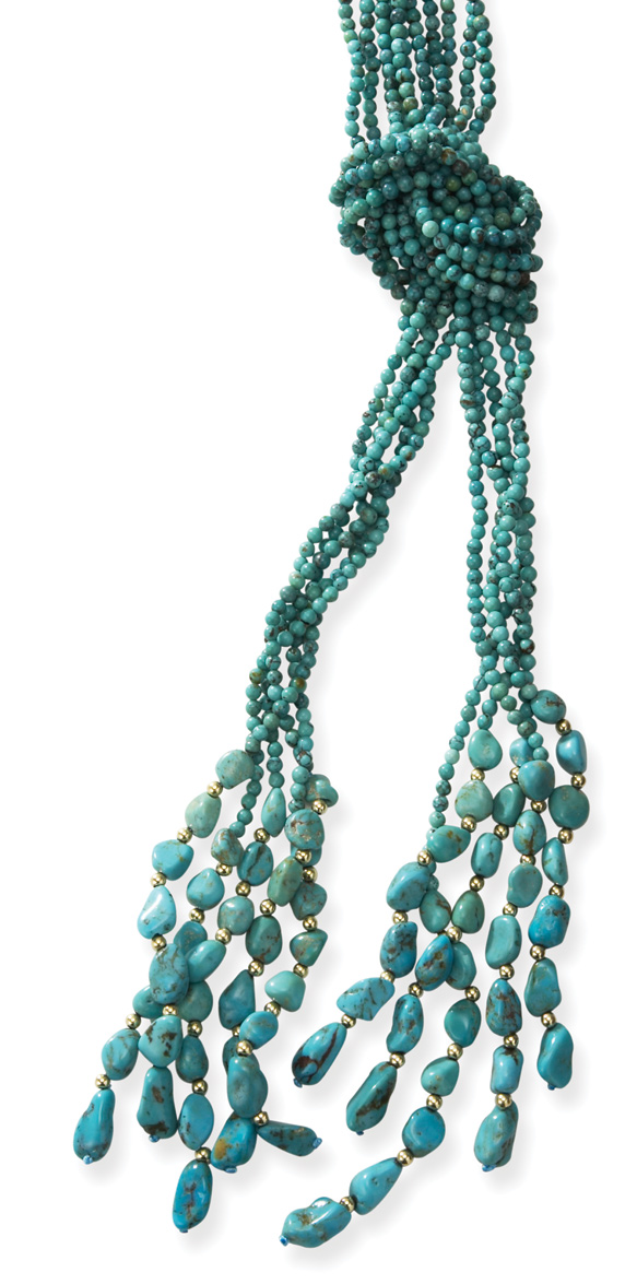 14k Gold Multi Strand Turquoise Scarf Necklace