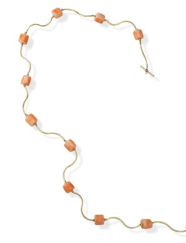 14kt Yellow Gold Pink Coral Wire Necklace