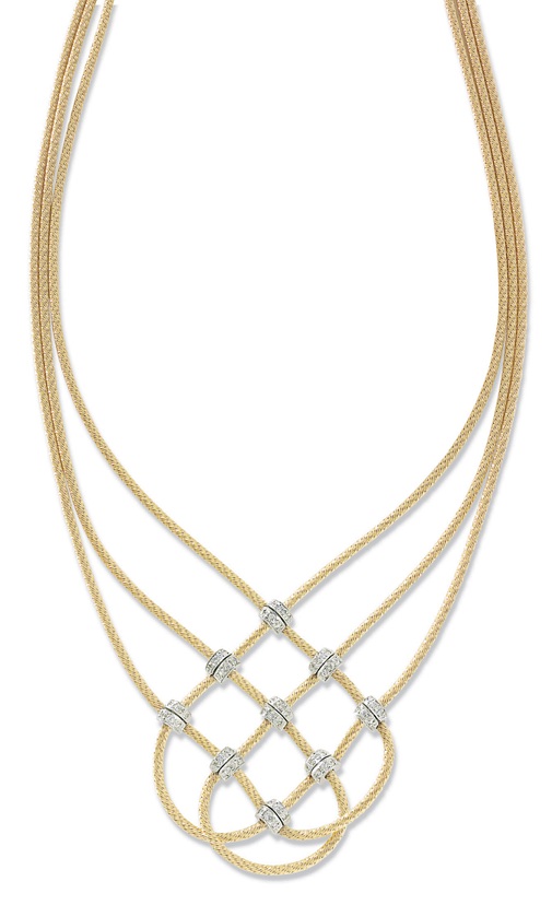 14k gold triple strand diamond mesh weave necklace