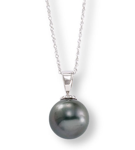 14k white gold Tahitian Pearl drop necklace