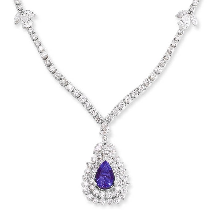 18kt white gold Diamond and Tanzanite Necklace