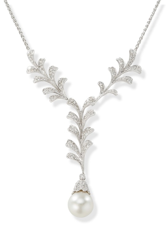 18k Gold Necklaces - 18k White Gold Diamond And South Sea Pearl Necklace