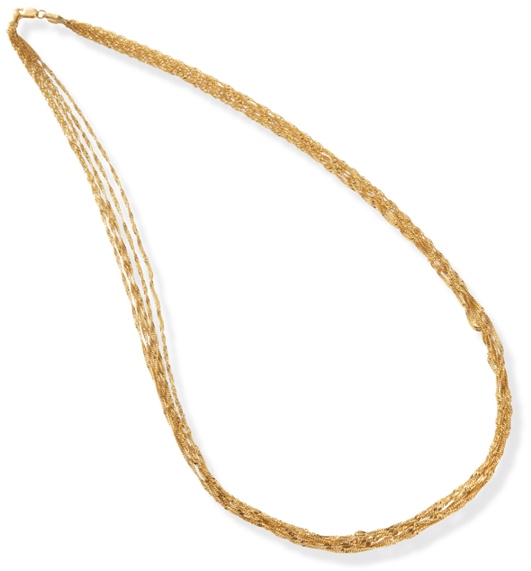 Gold Necklaces - 14k Gold Five Strand Singapore Necklace