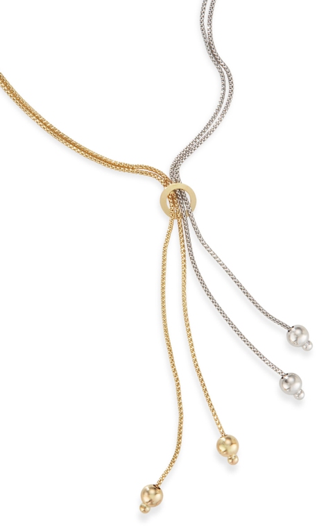 14k Gold Necklaces - 14k Two Tone Gold Dangling Bead Necklace