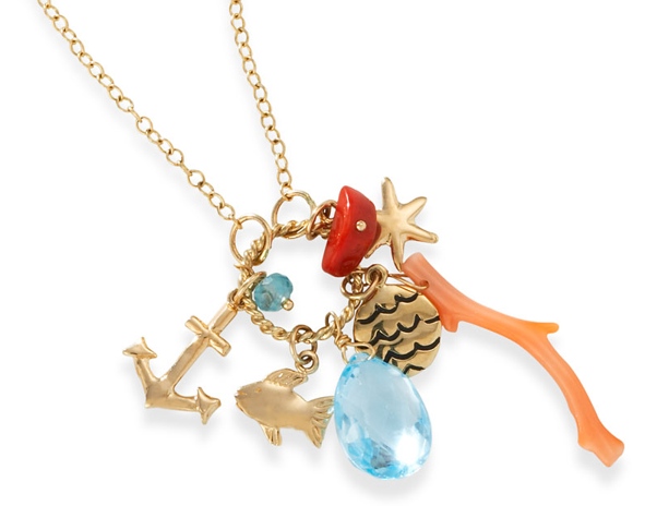 Gold Necklaces - 14k Gold Sealife Charm Necklace