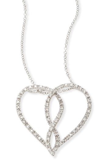 14k Gold Necklaces - 14k White Gold Diamond Interlocking Heart Pendant / Necklace