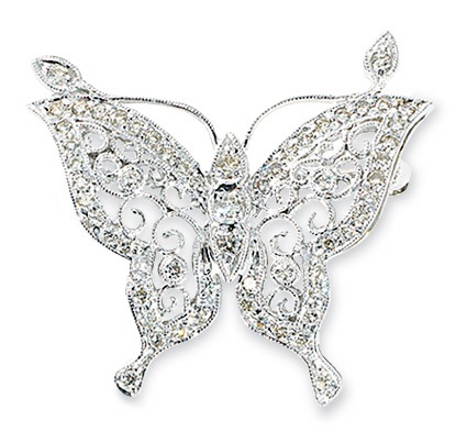 14k white gold diamond butterfly pin