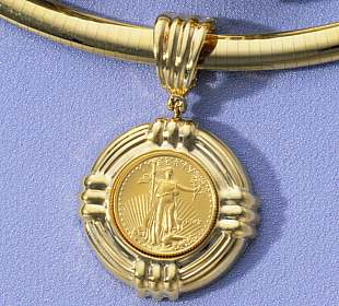 Liberty Coin Jewelry - Coin Jewelry - 22K Gold $5 US Liberty Coin Set In A 14K Gold Pendant Enhancer
