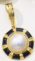 Black Pearl Pendant - 14k Gold Mabe Pearl Pendant With Black Enamel