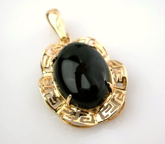 Black Onyx Pendants - 14k Gold Black Onyx - Greek Key Design Pendant