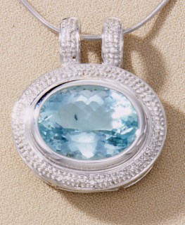 Aquamarine Pendant - Large 18k White Gold Aquamarine Pendant With Diamonds