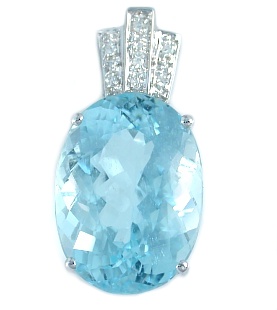 Aquamarine Pendants - 18k White Gold Pendant Wth 15carat Aquamarine & Diamonds