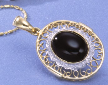 Black Onyx Pendant - 14k Gold Large Oval Pendant W Black Onyx & Diamonds