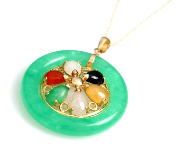 Jade Pendants - 14k Gold Multi Color Jade Pendant
