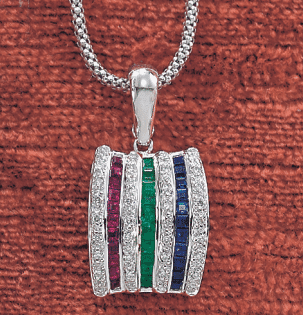 18k Gold Pendants - 18K White Gold Multi Gemstone Pendant