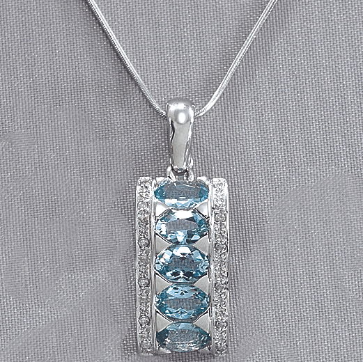 Aquamarine Pendants - White 18k Gold Aquamarine Pendant With Diamonds