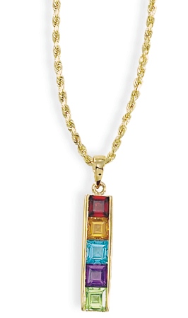 Tissot Watches - 14k Gold Multi-Gemstone Bar Pendant