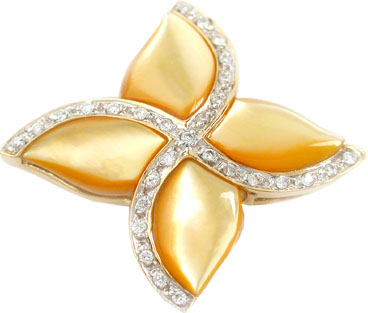 Mother Of Pearl Pendants - 14k Gold Golden Mother Of Pearl And Diamond Pendant